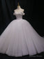 White Ball Gowns Tulle Off the Shoulder Pearls Wedding Dresses