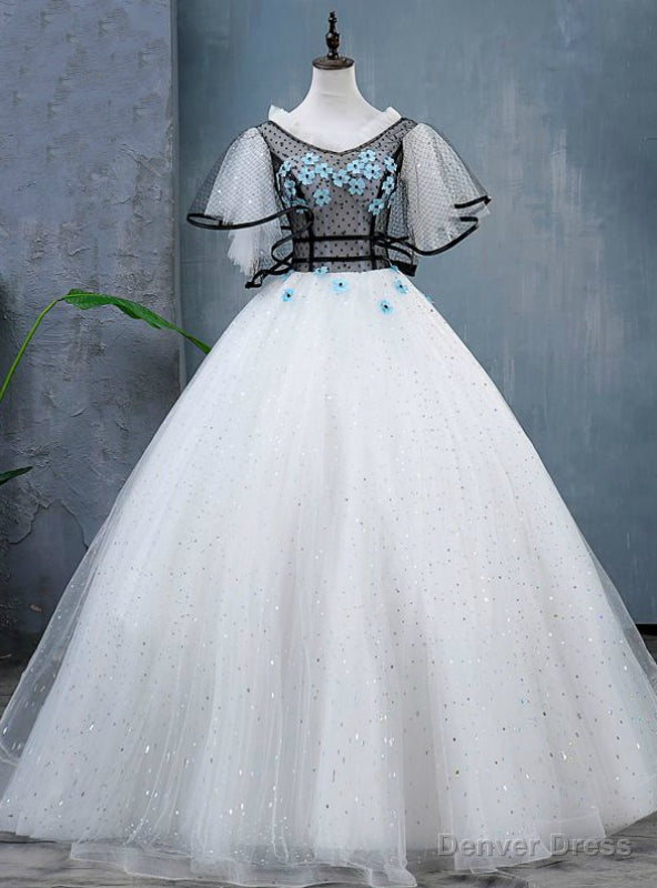 White Ball Gown Tulle Sequins Appliques Quinceanera Dresses Main image