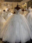 White Ball Gown Tulle Sequins Beading Wedding Dress