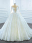 White Ball Gown Tulle Seuqins Long Sleeve Wedding Dress