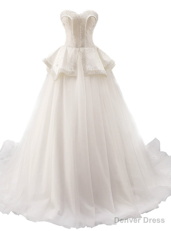 White Ball Gowns Tulle Sweetheart Neck With Beading Wedding Dresses