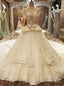 White Ball Gowns Vap Beading Sleeves Corset Back Wedding Dresses Long Train