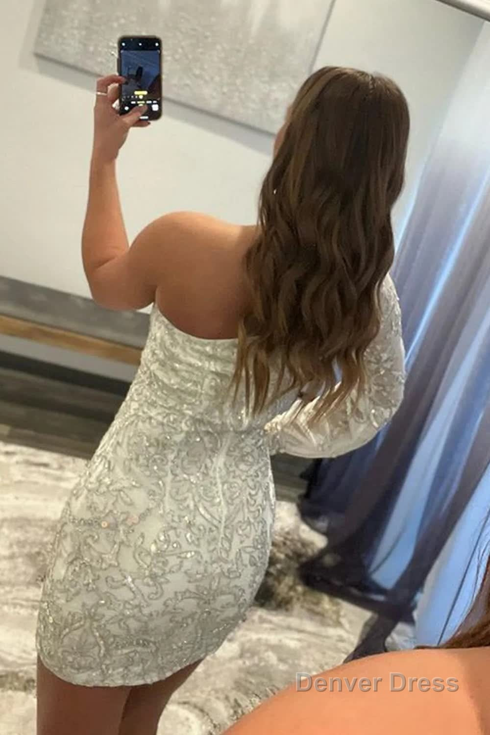 White Beaded Sequins One Shoulder Tight Homecoming Dresses Secondary image