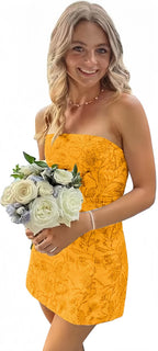 White Blue Floral Homecoming Dress Strapless Short Prom Dresses,