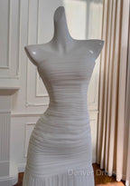 White Bodycon Dresses Strapless Chiffon Long Prom Dresses Simple Evening Dresses