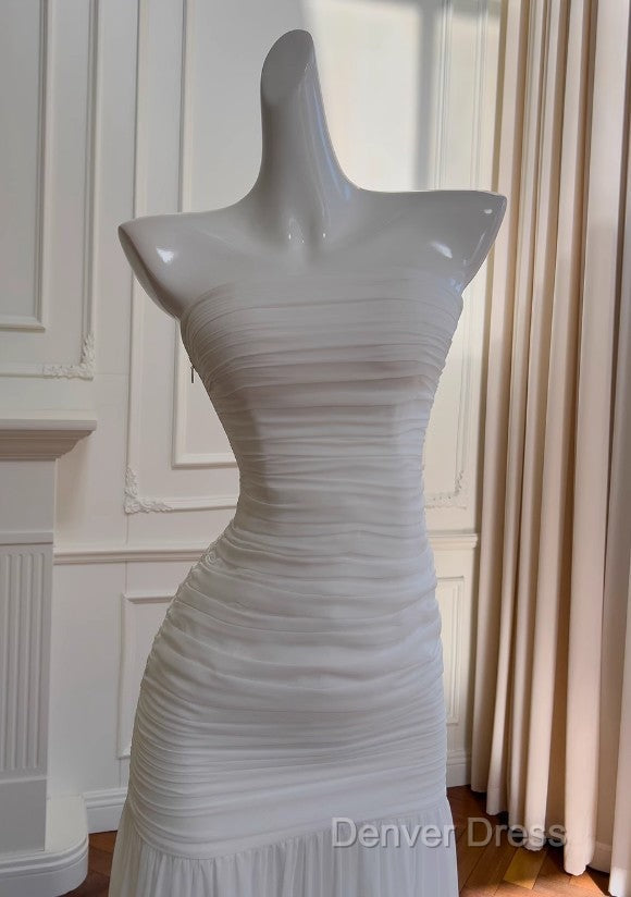 White Bodycon Dresses Strapless Chiffon Long Prom Dresses Simple Evening Dresses
