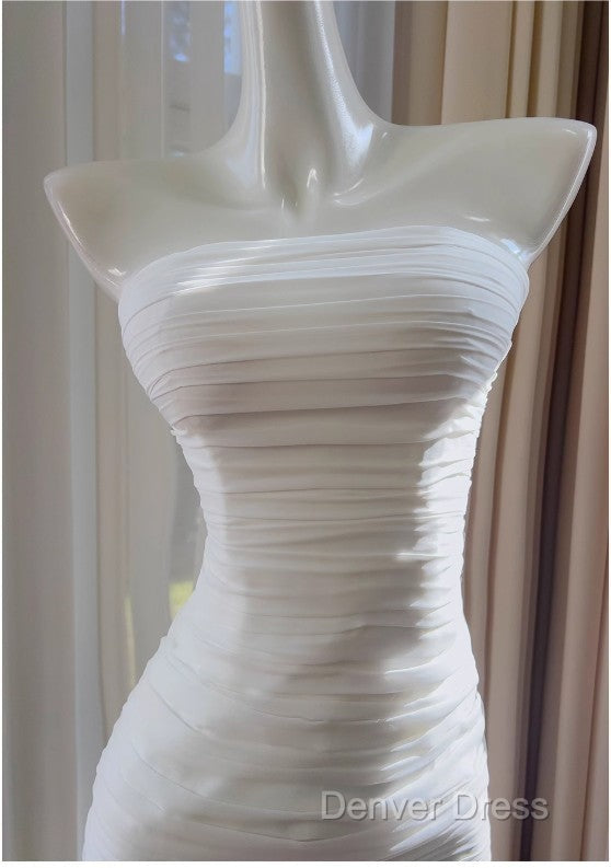 White Bodycon Dresses Strapless Chiffon Long Prom Dresses Simple Evening Dresses