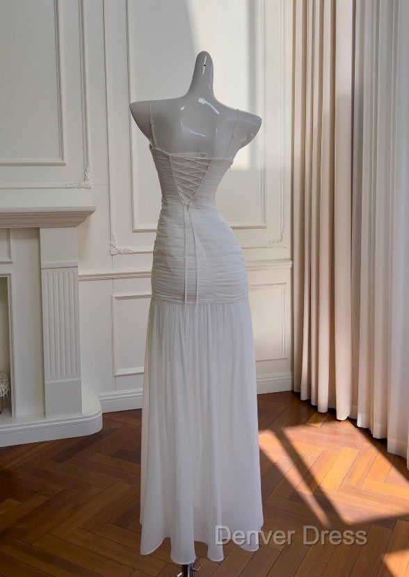 White Bodycon Dresses Strapless Chiffon Long Prom Dresses Simple Evening Dresses