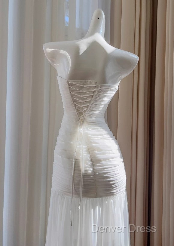 White Bodycon Dresses Strapless Chiffon Long Prom Dresses Simple Evening Dresses