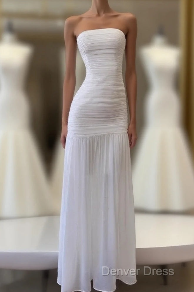 White Bodycon Dresses Strapless Chiffon Long Prom Dresses Simple Evening Dresses Main image