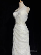 White Bodycon Satin Tulle Long Prom Dresses Simple Wedding Dresses