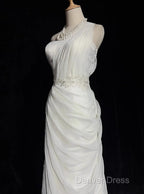 White Bodycon Satin Tulle Long Prom Dress Simple Wedding Dresses