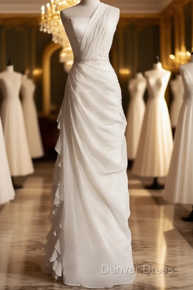 White Bodycon Satin Tulle Long Prom Dresses Simple Wedding Dresses