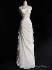 White Bodycon Satin Tulle Long Prom Dress Simple Wedding Dress