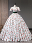 White Cherry Print Short Sleeve Quinceanera Dresses