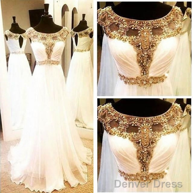 White Chiffon Golden Beaded Evening Dress Long Prom Dress Secondary image