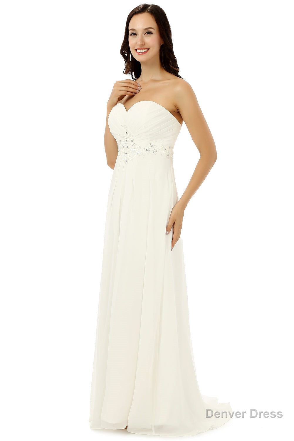 White Chiffon Sweetheart With Pleats Beading Bridesmaid Dresses Secondary image