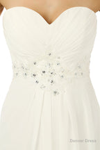 White Chiffon Sweetheart With Pleats Beading Bridesmaid Dresses