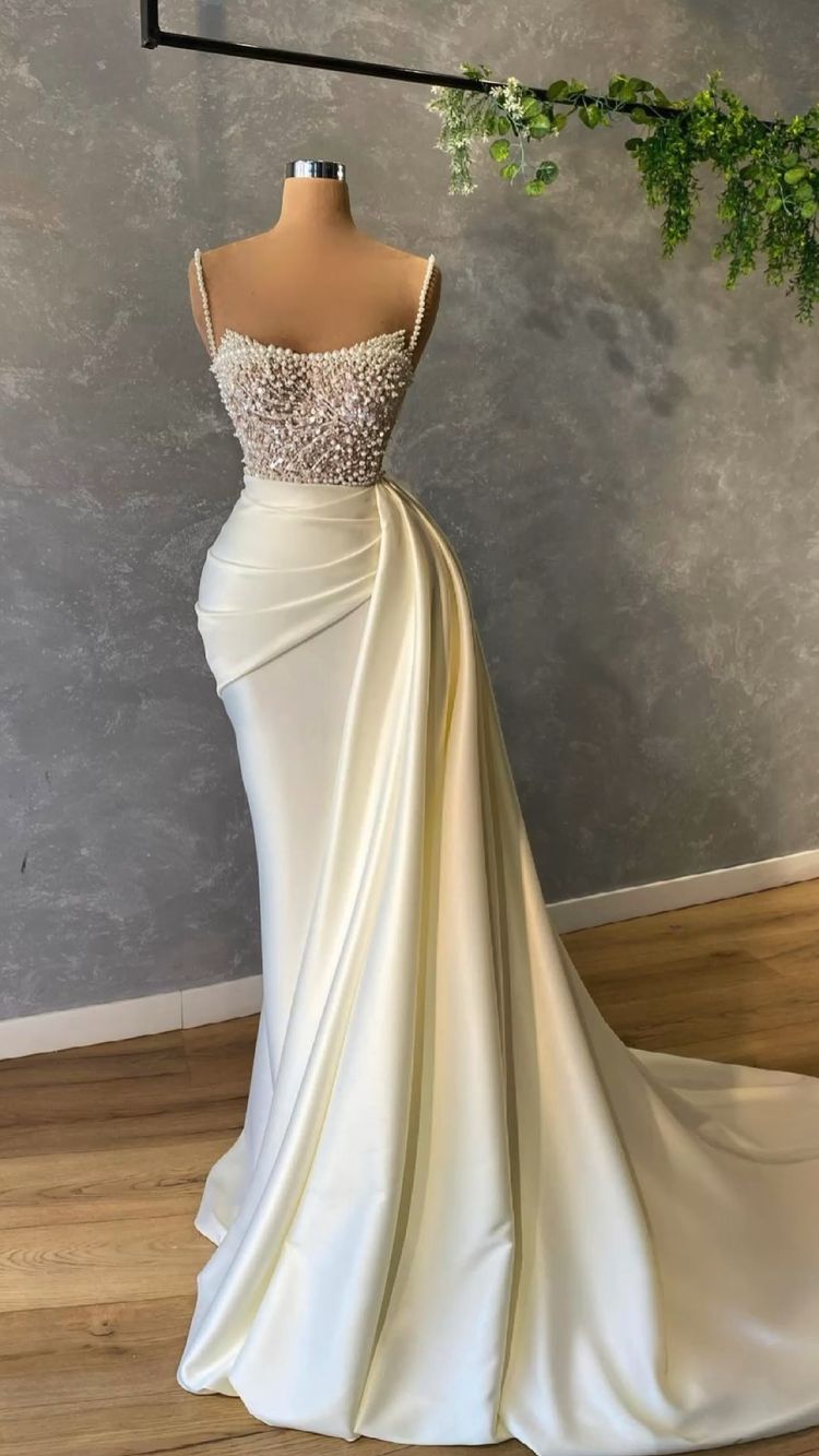 Ivory Prom Dress With Pearl Prom Dress