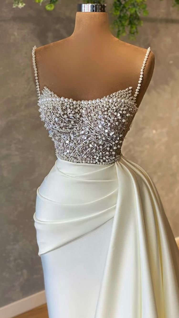 Ivory Prom Dress With Pearl Prom Dress