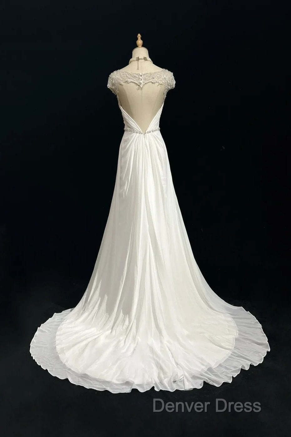 White Elegant A-Line Chiffon V-Neck Long Prom Dresses With Beading Simple Wedding Dresses