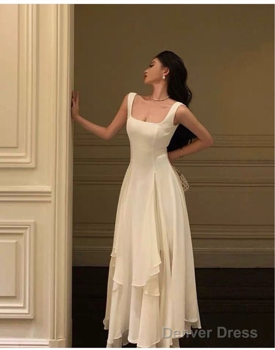 White Elegant Irregular Hem Long Prom Dress Main image