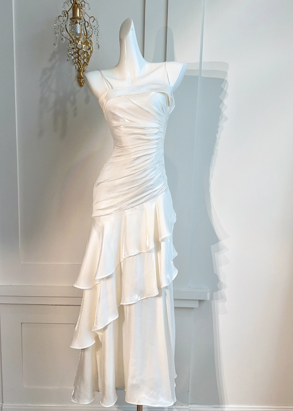 Vintage-Inspired Birthday Prom Dress Under $160 White Ruffled Layered Fairytale Graduation Prom Dresses