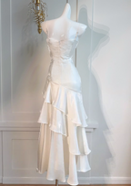 Vintage-Inspired Birthday Prom Dress Under $160 White Ruffled Layered Fairytale Graduation Prom Dresses