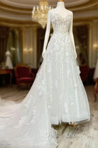 White Floral Applique Sweetheart Long Wedding Dresses With Sweeping Train Beautiful