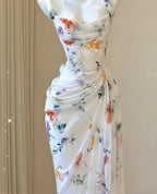 White Floral Elegant Sweet Sophisticated Long Chiffon Ball Gowns Prom Dress