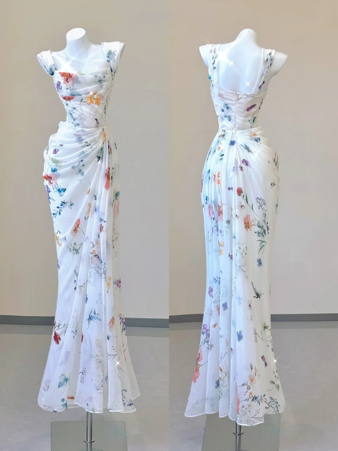 White Floral Elegant Sweet Sophisticated Long Chiffon Ball Gowns Prom Dress Main image