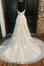 White Floral Lace Sweetheart Straps A-Line Long Bridal Gown Sexy