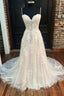 White Floral Lace Sweetheart Straps A-Line Long Bridal Gown Sexy