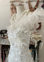 White Gentle Water Gloss Mermaid Sequin Applique Long Prom Dress Gorgeous One Shoulder Wedding Evening Dress