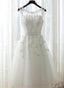 White Graduation Dress, Round Neckline Tea Length Prom Dress, Cute Prom Dresses