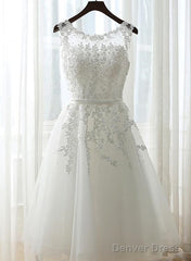 White Graduation Dresses, Round Neckline Tea Length Party Dress, Cute Formal Dress