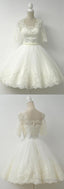 White Half Sleeves A Line Short Homecoming Dresses,Lace Cocktail Dress
