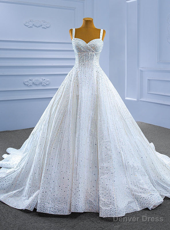 White Heavy Beading Straps Luxury Wedding Dresses