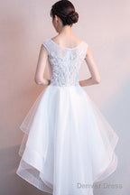 White High Low Graduation Dress , Tulle And Lace Prom Dresses