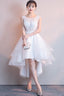 White High Low Graduation Dress , Tulle And Lace Prom Dresses