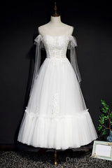 White Lace A-Line Tea Length Prom Dress