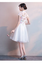 White Lace And Tulle High Neckline Short Graduation Dress, Lovely White Short Homecoming Dresses