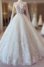 White Lace Long Sleeve Ball Gown Prom Dresses Wedding Dresses