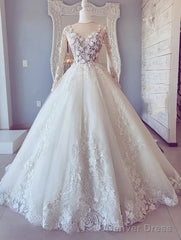 White Lace Long Sleeve Ball Gown Prom Dress Wedding Dress