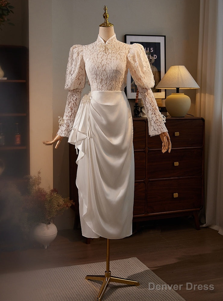 White Lace Long Sleeve Short Sleeve Wedding Dress Main image