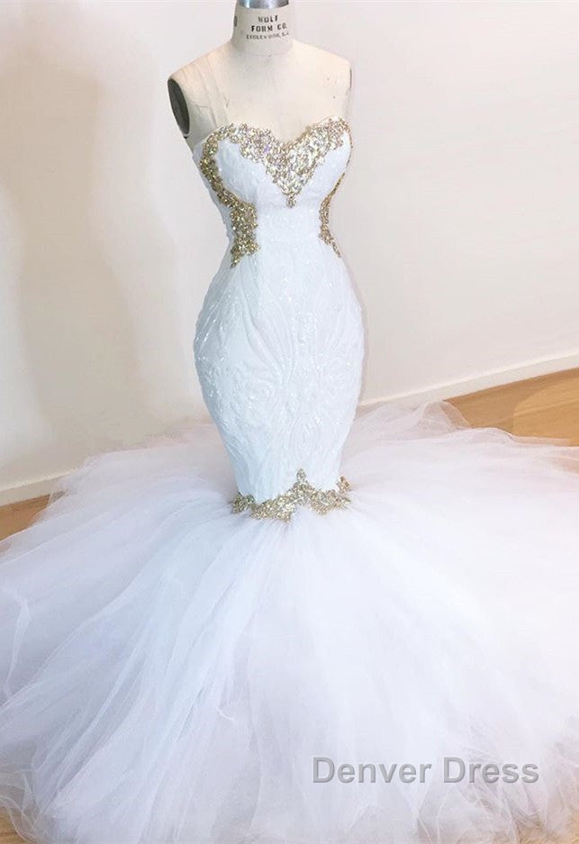 White Lace Mermaid Sweetheart Simple Wedding Dresses for Sale Secondary image