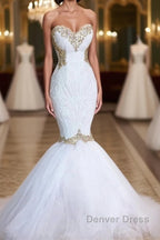 White Lace Mermaid Sweetheart Simple Wedding Dresses for Sale