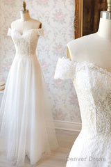 White Lace Off Shoulder Long Prom Dress White Lace Evening Dress