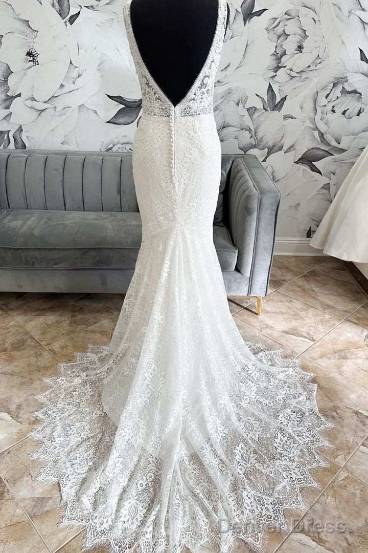 White Lace Open Back Mermaid Long Wedding Dress Beautiful Secondary image