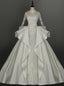 White Lace Satin Long Sleeve High Neck Backless Appliques Wedding Dresses